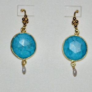 NWT CHAN LUU GOLD PLATED TURQUOISE AND PEARL DROP EARRINGS